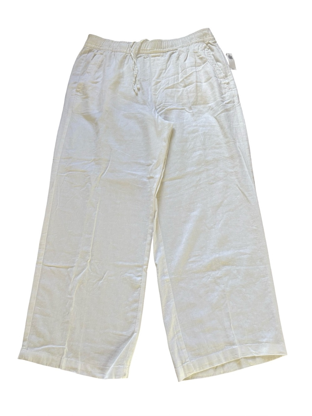 Old Navy White High Rise Wide Leg Linen Blend Pull On Pants Womens Large NEW
